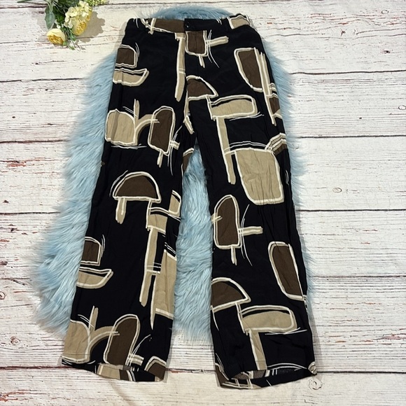 Zara Geometric Tan Black Patterned Wide Leg Pants - Picture 2 of 8